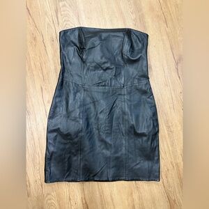 VTG Hugo Buscati genuine Leather Dress Women's Size 12 Goth Sexy Strapless